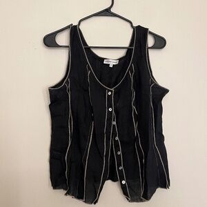Vintage 100% Linen Black Button Front Tank size 42